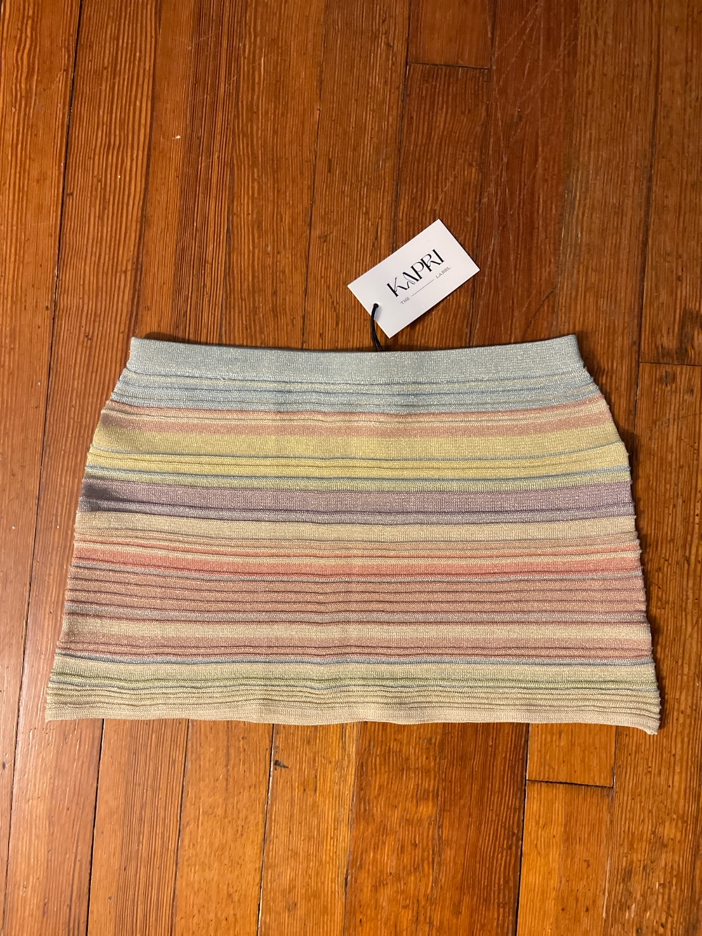 NWT KAPRI Kendall Mini Skirt in Pastel Striped Knit Glitter Shimmer Sweater - Picture 6 of 8